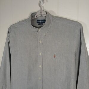 Ralph Lauren Flesh Pony Oxford Button Down Dress Shirt 17 36/37 Classic Fit Gray